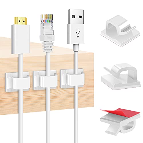 Adhesive Cable Clips White (60 PCS), Upgraded Wire Clips for Cable Management, Strong Cord Clips Wire Holders for The Wall, Under Desk, Led Strip, Electric Wires, Ethernet Cable Clips_Small - color: White, size: Small
