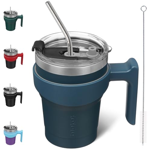 BJPKPK 10 oz Mini Tumbler with Lid, Straw & Handle, Insulated Steel Cup | Small, Spill Proof, Leak Proof, Thermal, Double Wall Vacuum, Sweatproof, Dishwasher Safe, BPA Free, Navy Blue - color: A-Navy Blue, size: 10 Ounces