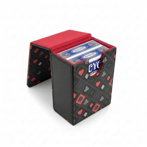 Double Decker Leather Poker Card Case - Holds Two Sets of Poker Size Cards - Premium Dual-Deck Holder with Stylish Design and Secure Closure (Royal Suits) - color: Royal Suits
