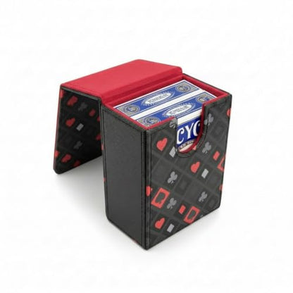 Double Decker Leather Poker Card Case - Holds Two Sets of Poker Size Cards - Premium Dual-Deck Holder with Stylish Design and Secure Closure (Royal Suits) - color: Royal Suits
