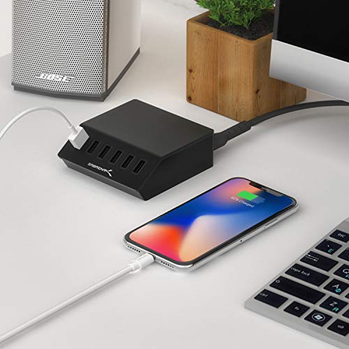 SABRENT 60W 6-Port USB Charging Station, Auto-Detect, UL (AX-FLCH-B) | 12A aluminum desktop rapid charger; smart auto-detect ports; UL certified; black - size: 6-Port