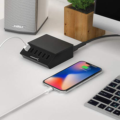 SABRENT 60W 6-Port USB Charging Station, Auto-Detect, UL (AX-FLCH-B) | 12A aluminum desktop rapid charger; smart auto-detect ports; UL certified; black - size: 6-Port