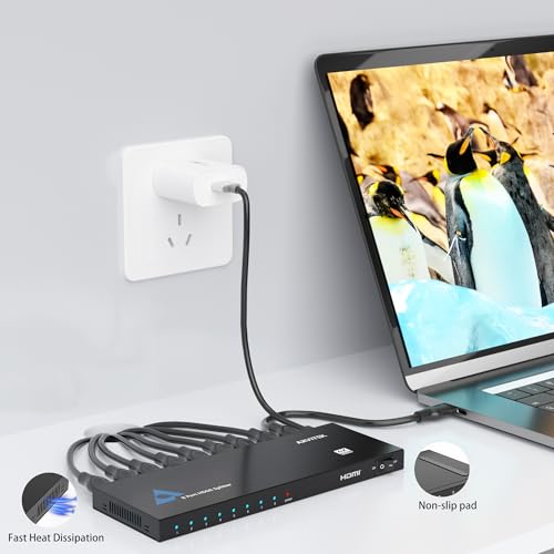 HDMI Splitter 1 in 8 Out, Arvitek 1x8 HDMI Splitter for HDTV TV Monitor, 4K@30Hz, Mirror 1 Source to 8 Displays Simultaneously, (Mirror Only) - size: 1x8