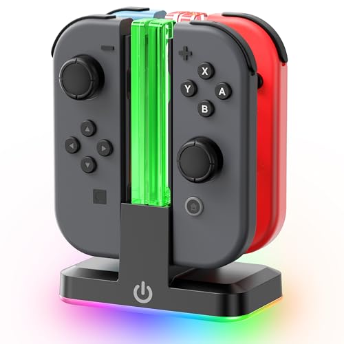 Switch Joycon Charger for SW 1 Model with 9 RGB Light Modes, Switch Controller Charger Stand with LED Indicators, SW Charging Dock Station for 4 Joycon Charging - size: S-Black-Switch 1
