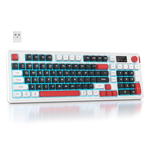 RGB Mechanical Feel Membrane Wireless Keyboard, Wired/Bluetooth/2.4G Silent ABS Ball Cap Gasket Structure Gaming Office Keyboard for PC/Mac/Win (98 Black) - color: 98 Black