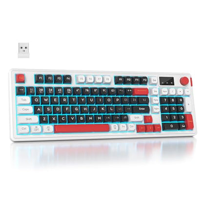 RGB Mechanical Feel Membrane Wireless Keyboard, Wired/Bluetooth/2.4G Silent ABS Ball Cap Gasket Structure Gaming Office Keyboard for PC/Mac/Win (98 Black) - color: 98 Black