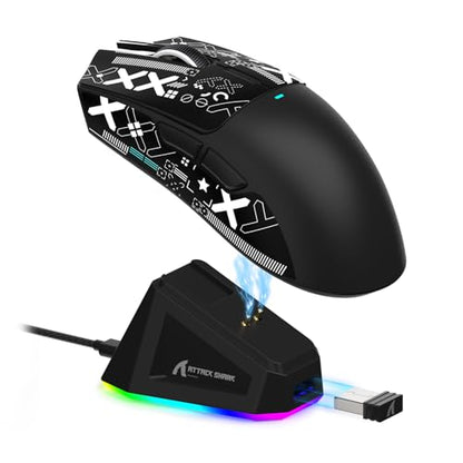 ATTACK SHARK X11 Wireless Gaming Mouse, PAW3311 Sensor, Lightweight, RGB Charging Dock, 22,000 DPI, Tri-Mode Connectivity, 5 Programmable Buttons, Grip Tape Included - Black - color: Black, size: Mouse and Anti-slip sticker