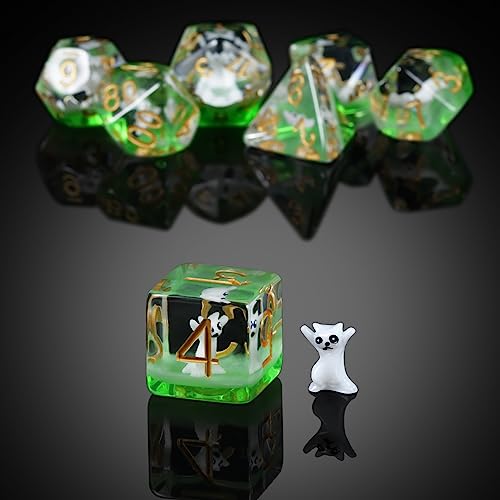 Enchanting Cat Dice Set D&D, DNDND 7PCS Resin DND Dice with Velvet Bag for Dungeons and Dragons Role Playing Games and Tabletop Games（Enchanting Cat - color: Cat-enchanting