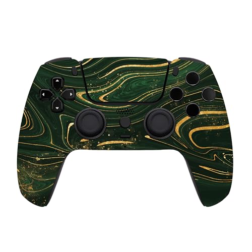 ProControllers LLC Custom Wireless Controller for PS5 - Hand Airbrushed & Multiple Designs Available (Green & Gold Swirl) - color: Green & Gold Swirl