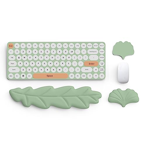 Keyboard Wrist Rest Pad Set, Leaf Shape PU Leather Memory Foam Wrist Cushion Support,Mouse Wrist Rest Pad,Non-Slip Wrist Support for Easy Typing Pain Relief, Green Leaf - color: Green Leaf