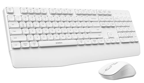 seenda COE200 Wireless Bluetooth Keyboard and Mouse Combo with Wrist Rest | USB/Bluetooth multi-device switching, quiet keys & clicks, full-size ergonomic set for PC, laptop, Mac, MacBook, White - color: White