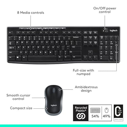 Logitech MK270 Full Size Wireless Keyboard and Mouse Combo - Black - color: Black, size: 1 Pack, style: Combo