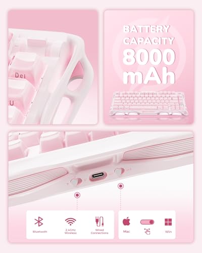 GravaStar Mercury K1 75% Wireless Mechanical Gaming Keyboard RGB Backlit | Gasket Mount, Hot Swappable Linear Switches, Creamy Sound Keyboard, 2.4GHz/USB-C/Bluetooth 5.0, for Win/Mac【Sakura Pink】 - color: Sakura Pink