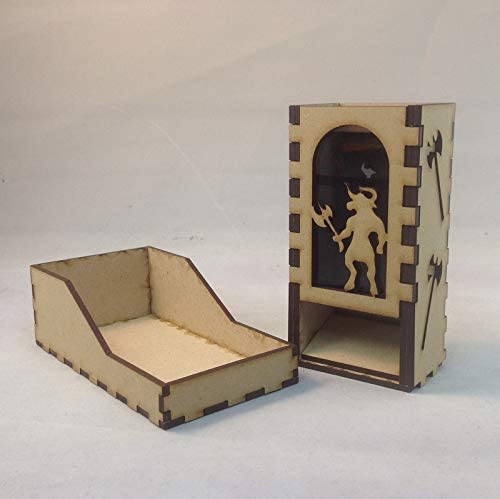 Minotaur Mini Dice Tower v1 Smoke Acrylic Window Laser Cut MDF Unique Gift