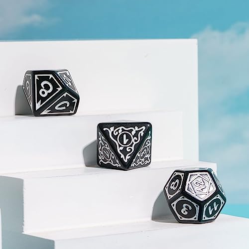 DND Dice Set -D&D Polyhedral Dice (7 Pcs) Druid Dice with Leather Dice Bag for Role Playing Dice Games RPGs(Druid - Black White) - color: Druid - Black White