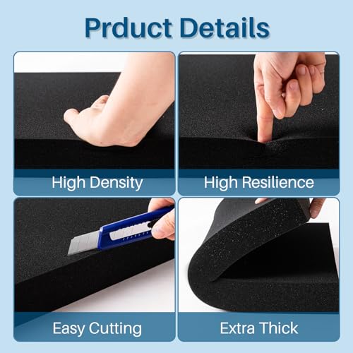 Black foam 2 pieces, 16 x 12 x 2 inches, Polyurethane Foam sheet, high-density foam padding, customizable foam insert for packaging foam, toolboxes, storage, crafts. (Black, 16x12x2inch) - size: 16x12x2inch