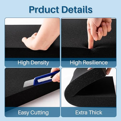 Black foam 2 pieces, 16 x 12 x 2 inches, Polyurethane Foam sheet, high-density foam padding, customizable foam insert for packaging foam, toolboxes, storage, crafts. (Black, 16x12x2inch) - size: 16x12x2inch