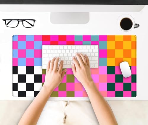 Checkered Desk Mat Pink Desk Matt for Desktop Desk Pad XXL Large Mouse Pad Deskmat Big Mousepad Keyboard Pad Mouse for Computer Cute Desk Accessories 31.5 X 15.7In - color: A6- Retro Checked