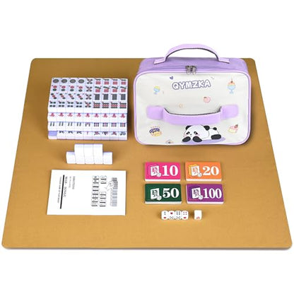 Chinese Small Mahjong Set, 144 Numbered Melamine 1.17" Size Tiles(Purple) and 8 Blank Tiles, with Carrying Travel Bag, English Instruction, Mahjong Mat, Pro Complete Mahjongg Game Set (Majiang) - color: Purple, size: 1.17 in