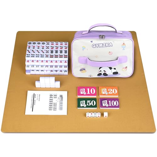 Chinese Small Mahjong Set, 144 Numbered Melamine 1.17" Size Tiles(Purple) and 8 Blank Tiles, with Carrying Travel Bag, English Instruction, Mahjong Mat, Pro Complete Mahjongg Game Set (Majiang) - color: Purple, size: 1.17 in