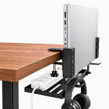 Loscarol Adjustable Under Desk Laptop Holder, Laptop Holder with Cable Management Tray, Desk Side Storage, Under Desk Laptop Mount, Laptop Holder with Cable Management Tray for Gaming, Office, Home
