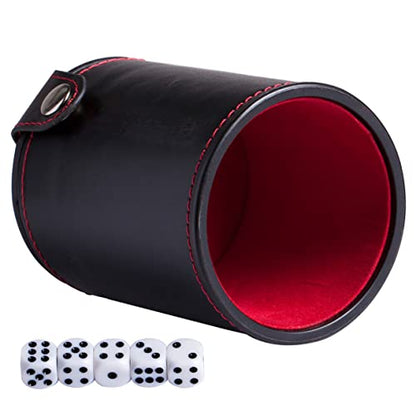 Vaguelly 1Set Leather Dice Storage Cup with Double Layer Lids Professional Dice Container for Games Includes Dice Cup and Balanced Dices Compact PU Leather Design for Easy Travel