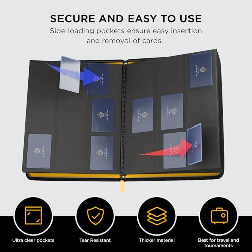 Card Guardian - 9 Pocket Premium Black Binder with Zipper for 360 Cards - Side Loading Pockets for Trading Card Games TCG (Yellow) | Holds 360 Cards, Side Loading, For TCG & Football, Premium Card Collection - color: Yellow