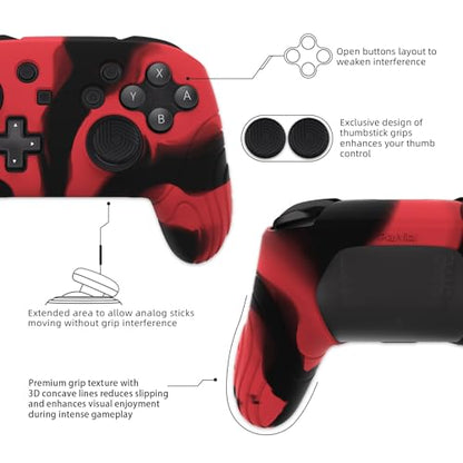 PlayVital Samurai Edition Ergonomic Silicone Skin Protective Case for Nintendo Switch Pro Controller, Soft Anti-slip Controller Grip Protector for Nintendo Switch Pro with Thumb Grip Caps- Black & Red - color: Black & Red
