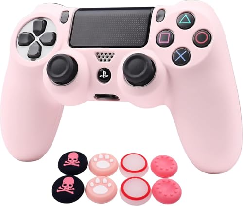 RALAN Pink Controller Skins for PS4, Silicone Controller Cover Skin Protector Compatible with PS4 Slim/PS4 Pro Controller (Pink Pro Thumb Grip x 6,Skull Cap Grip x 2)(Camouflage +White - color: PurePink