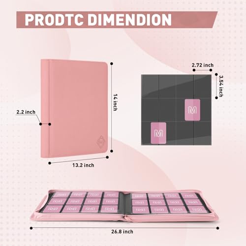 Premium Card Binder 12 Pocket for 720 Pockets Trading Card Binder, PU Zipper Card Collection Album, Sturdy Side-Loading Card Book Holder for MTG, TCG, Game Cards, Sports Cards - color: 12 Pink