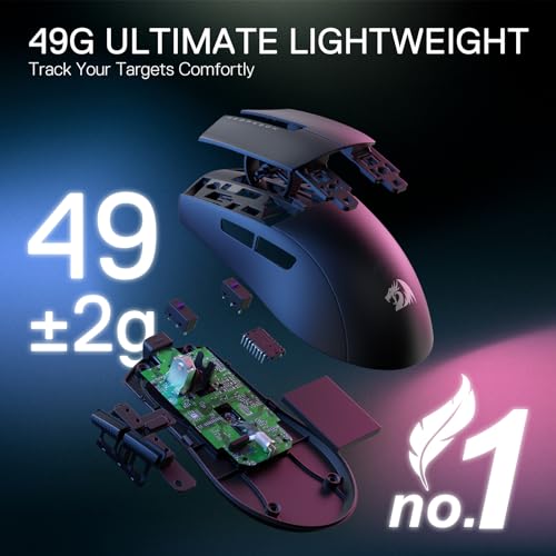 Redragon M916 PRO 3-Mode Wireless Gaming Mouse, Hype-Speed 4K Polling Rate, 49G Ultra-Light 26K DPI Mouse w/Ergonomic Natural Grip Build, Redefinable Macro Buttons, Software Supported - color: Black, style: 4K Hz
