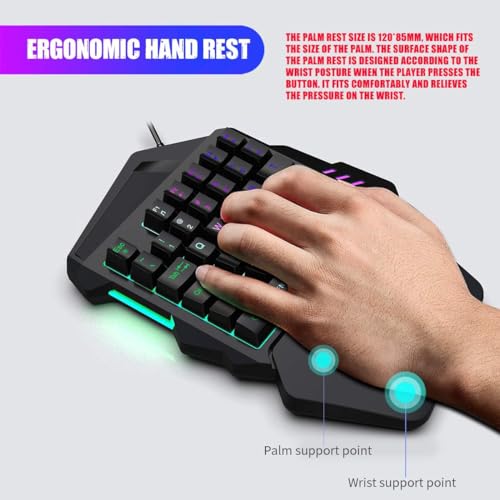 One Handed Gaming Keyboard RGB 35 Keys Portable Mini Gaming Keypad Professional Keyboard, Single Hand Semi Mechanical Gaming Keyboard with Wrist Rest Support
