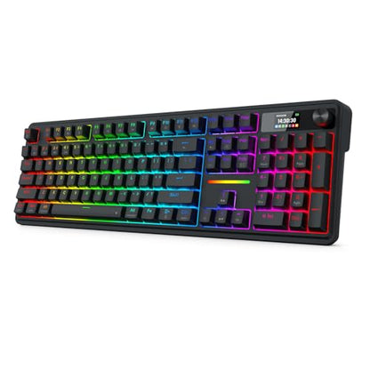 Redragon K762 Wireless Gasket Gaming Keyboard w/Hype Screen & Knob, 104 Keys Mechanical Keyboard, Easy-Control 1.14’’ TFT Info Display, 5-Layer Noise Dampening, Round PBT Keycaps, Custom Linear Switch - color: Essential Black, size: 104 Keys