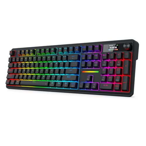 Redragon K762 Wireless Gasket Gaming Keyboard w/Hype Screen & Knob, 104 Keys Mechanical Keyboard, Easy-Control 1.14’’ TFT Info Display, 5-Layer Noise Dampening, Round PBT Keycaps, Custom Linear Switch - color: Essential Black, size: 104 Keys