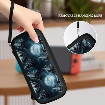 PPIKTC Portable Protective Carrying Case Compatible with Nintendo Switch, Full Moon Wolf Hard Shell Shockproof Storage Bag with 15 Games Accessories - color: Design (329)