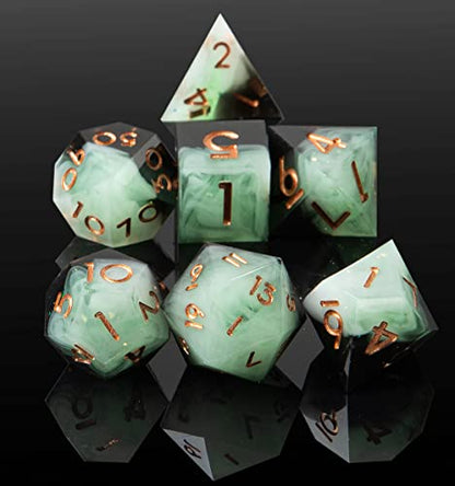 Sharp Edge DND Dice Set Handmade 7 Accessories Dice for Dungeons and Dragons TTRPG Games, Multi-Sided RPG Polyhedral Resin Sharp Edge Dice Roleplaying Games (Gradient Green) - color: Gradual Green