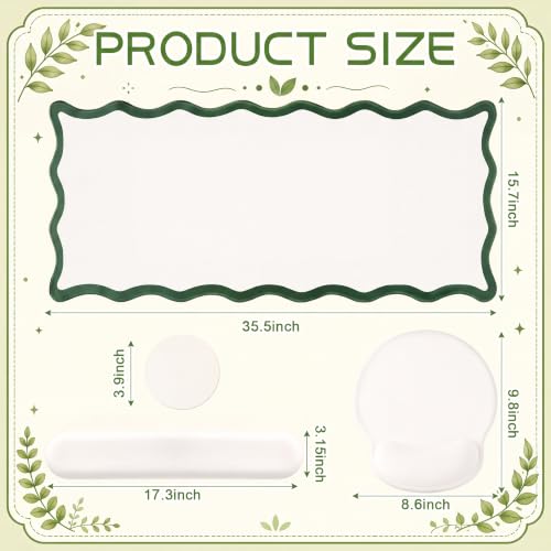 Sabary Scalloped Desk Mat Keyboard Mouse Pad Set 35.5 x 15.7 Inch Green Preppy Table Mat Keyboard Wrist Rest Cute Aesthetic Mouse Pad with Wrist Rest Coaster Ergonomic Non-Slip Waterproof Gaming Desk - color: Green, size: 35.5 x 15.7 Inch