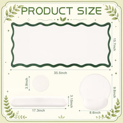 Sabary Scalloped Desk Mat Keyboard Mouse Pad Set 35.5 x 15.7 Inch Green Preppy Table Mat Keyboard Wrist Rest Cute Aesthetic Mouse Pad with Wrist Rest Coaster Ergonomic Non-Slip Waterproof Gaming Desk - color: Green, size: 35.5 x 15.7 Inch