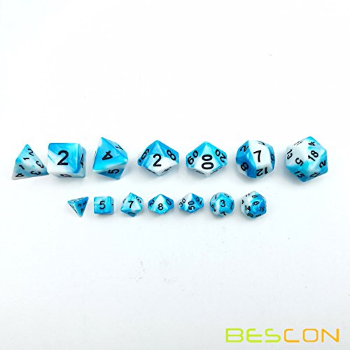 Bescon Mini Gemini Two Tone Polyhedral RPG Dice Set, 10MM Small Mini RPG Role Playing Game Dice D4-D20 in Tube, ICY Track - color: Icy Track
