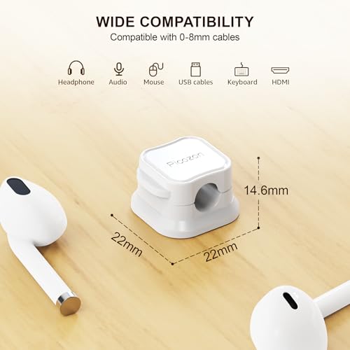 48 Pack Magnetic Cable Clip Organizer Cord Holder, Picozon Adhesive Cable Management, Wire Phone USB Charger Cable Holder, Keeper Organizer for Office Home Desktop Table - White - size: Pack of 48