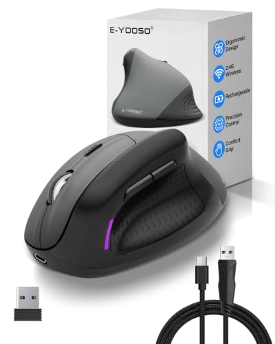 E-YOOSO X45 Rechargeable Vertical Ergonomic Wireless/Bluetooth/Wired Mouse,for Medium/Big/Large Hand,Quiet Clicks,4800 DPI,Cordless/USB C Cord,Witeless Mice for Laptop/Computer/MacBook/Chromebook/PC