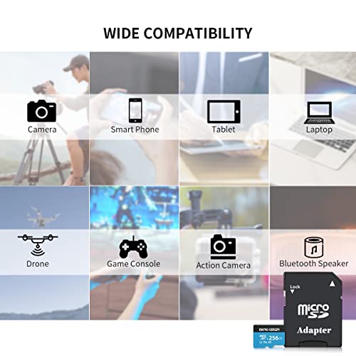 INLAND Micro Center Performance 256GB microSDXC Card, A2 Micro SD Card, UHS-I C10 U3 V30 A2 4K UHD Video Flash Memory Card with Adapter for Smartphones, Tablets, Drones and Action Cameras - size: U3 A2 - 256GB