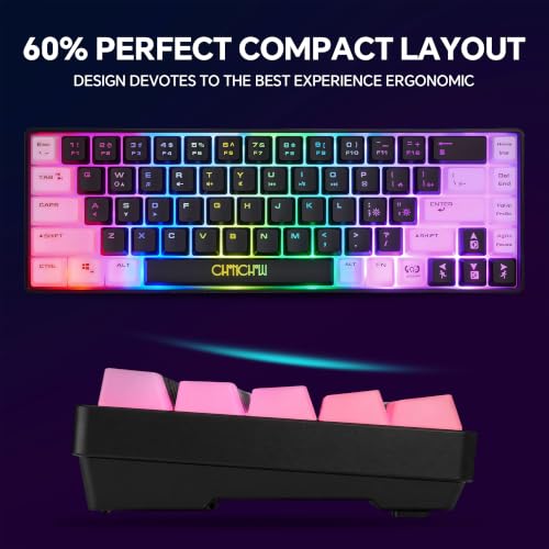 CHONCHOW 60% Gaming Keyboard and Mouse Combo, 68 Keys Wired LED RGB Backlit | Gaming Keyboard and RGB Backlit Mouse, Small Light up Keyboard for PC Xbox PS4 (Black-White) ﻿ - color: Black-White
