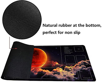 MTG Playmat, TCG Play Mat for RPG OCG 24 x 14 inches Trading Card Playmats with Storage Bag Smooth Rubber Surface Battle Game - color: Waning Moon With Zones