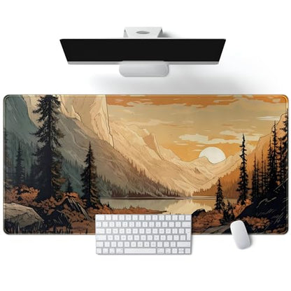 Sunset Mountains Desk Mat Aesthetic Large Mouse Pad XXL Extended Gaming Mousepad Nature Landscape Big Mouse Mat Computer Laptop Desktop Pad Keyboard Mat Desk Decor 31.5x15.7 in - color: Sunset Mountains