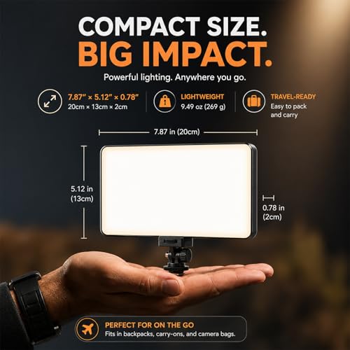 Professional LED Video Light Panel, Compatible with Sony ZV-1F, 240 LEDs, USB-C Rechargeable 4000mAh Battery, Adjustable Brightness & Color Temperature (Recording & Streaming)