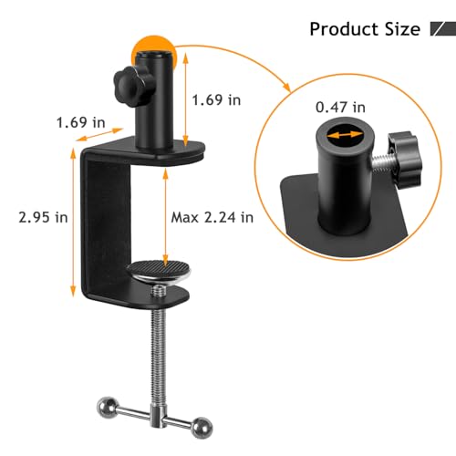 Metal Desk Clamp for Mic Stand, C-Mount Boom Arm Table Clamp, Side Knob Adjustment, Suitable for Desktops up to 2.24”/5.7cm Thick