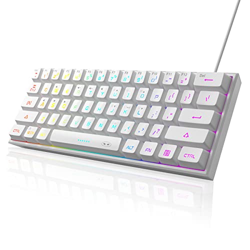 MageGee Mini 60% Gaming Keyboard, Upgrade RGB Backlit 61 Key Ultra-Compact Keyboard, TS91 Ergonomic Waterproof Mechanical Feeling Office Computer Keyboard for PC, MAC, PS4, Xbox ONE Gamer(White) - color: White