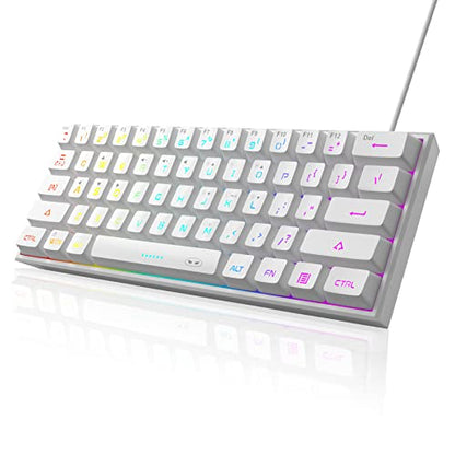 MageGee Mini 60% Gaming Keyboard, Upgrade RGB Backlit 61 Key Ultra-Compact Keyboard, TS91 Ergonomic Waterproof Mechanical Feeling Office Computer Keyboard for PC, MAC, PS4, Xbox ONE Gamer(White) - color: White
