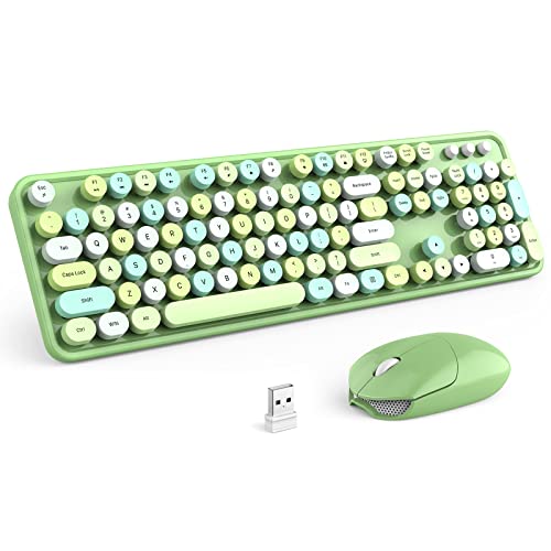 KNOWSQT Wireless Keyboard and Mouse Combo, Green 104 Keys Full-Sized 2.4 GHz Round Keycap Colorful Keyboards, USB Receiver Plug and Play, for Windows, Mac, PC, Laptop, Desktop - color: G_green colorful